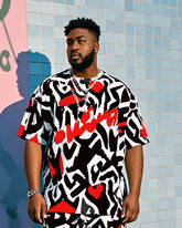 Plus Size Men's Creative Graffiti Print T-shirt Shorts Suit